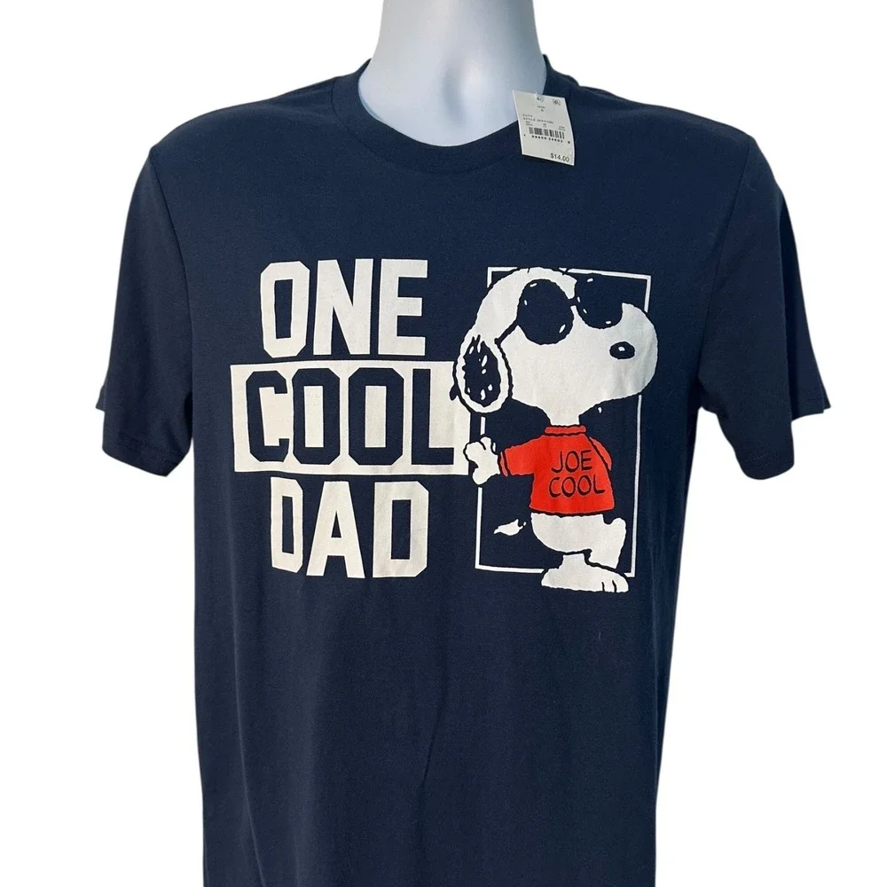 Peanuts Snoopy One Cool Dad Graphic T-Shirt‎ Mens Size S Navy Blue